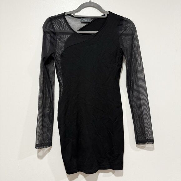 ASTR Black Mesh Long Sleeve Mini Dress Women Size Small - Picture 1 of 4